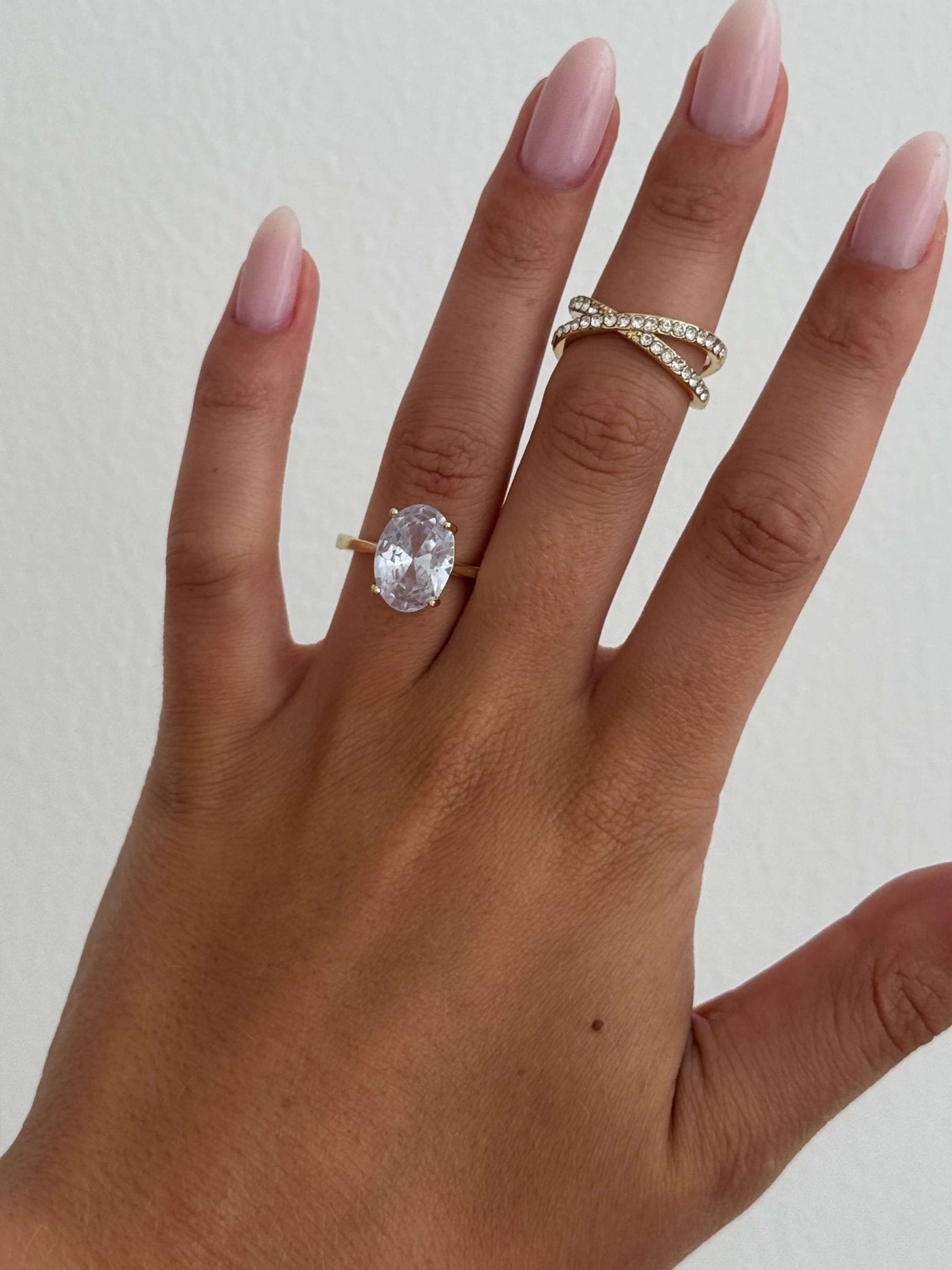 Daphne Crossed Rhinestone Band Ring