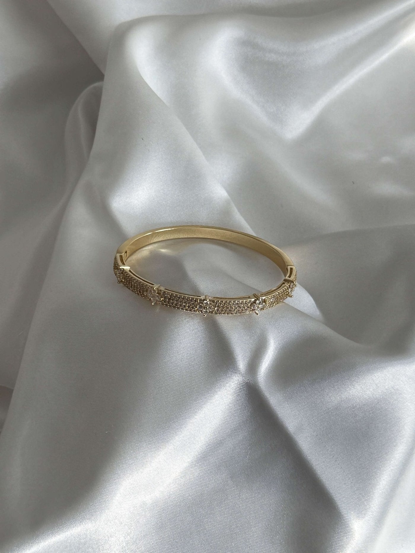 Camellia Flower Pavé Cuff Bracelet