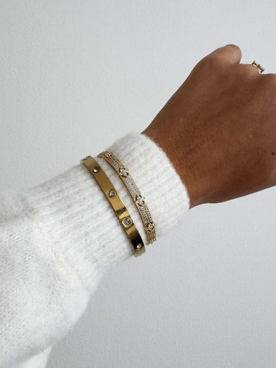 Camellia Flower Pavé Cuff Bracelet