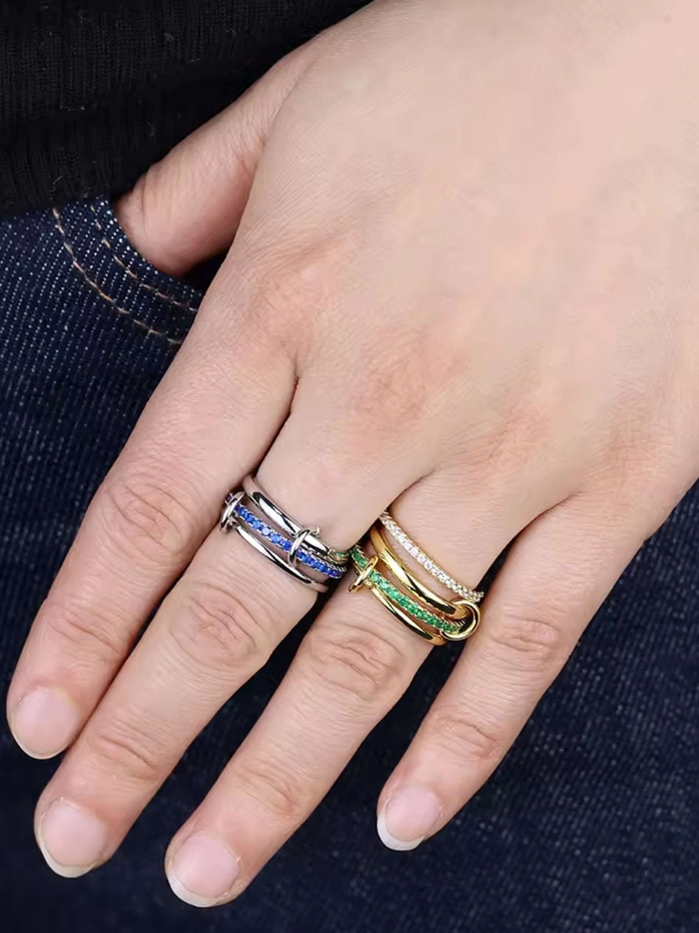 Darla Emerald Rhinestone Stacked Ring