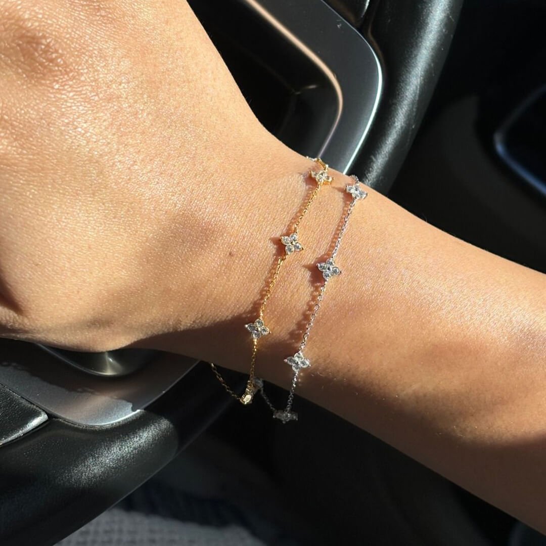 Dina Rhinestone Flower Chain Bracelet