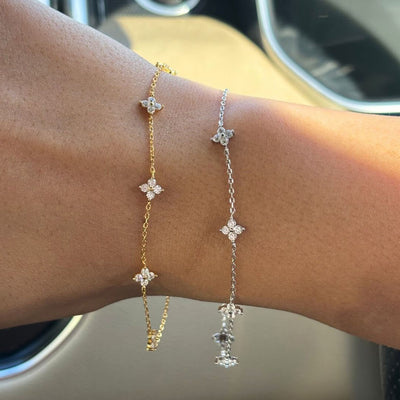 Dina Rhinestone Flower Chain Bracelet