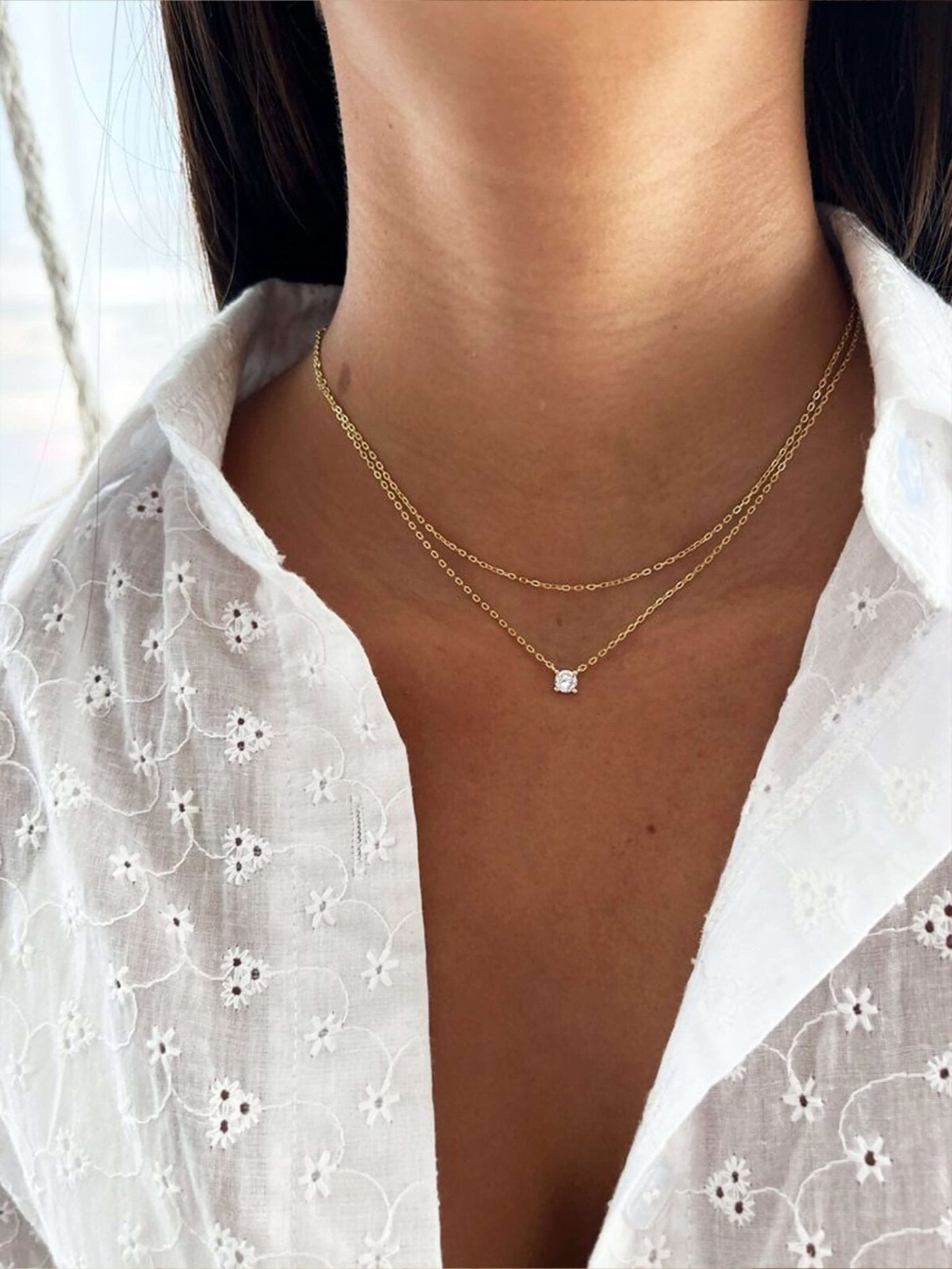 Alora Double Layer Zirconia Pendant Necklace