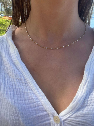 Fiona Minimal Pearl Bead Chain Necklace