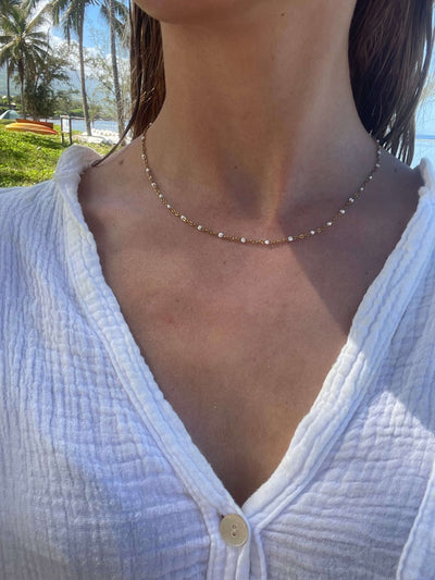 Fiona Minimal Pearl Bead Chain Necklace